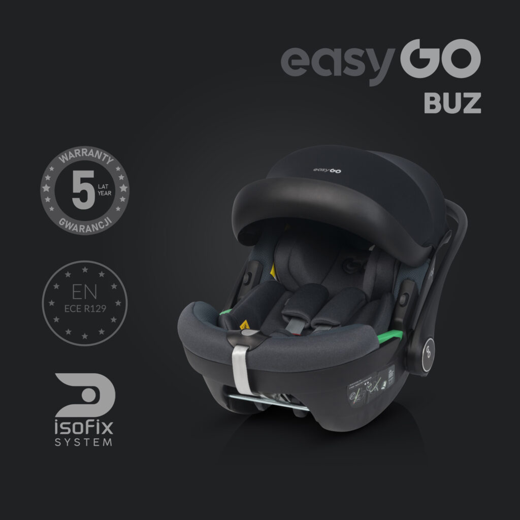 Fotelik samochodowy EASYGO BUZ PRO z obrotową bazą ISOFIX dla dzieci od 40 do 87 cm (0-13kg) ECE R129 I-SIZE